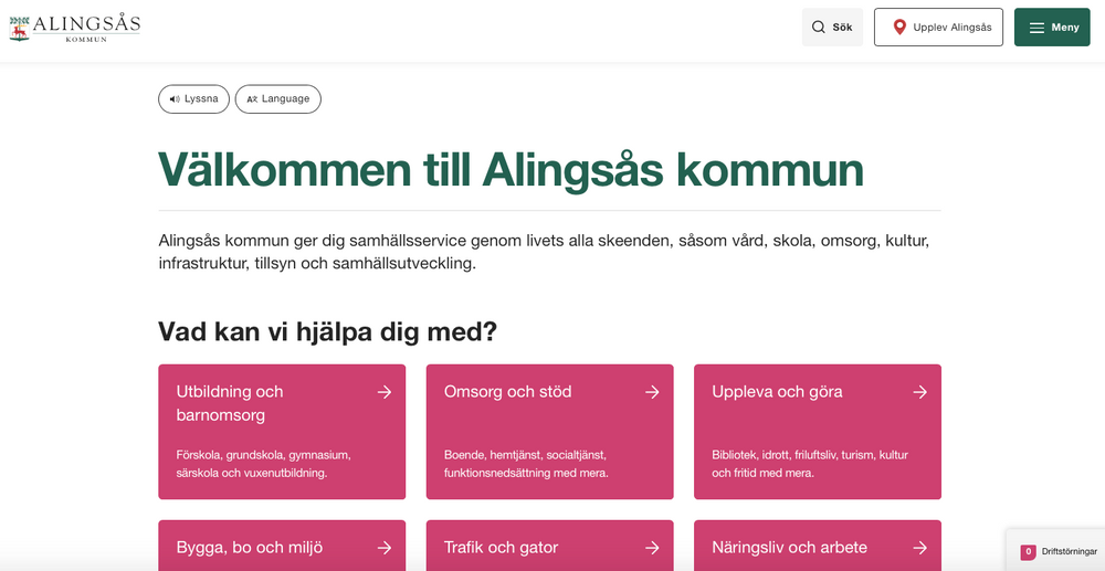 Bild på Alingsås kommuns hemsida startsidan.