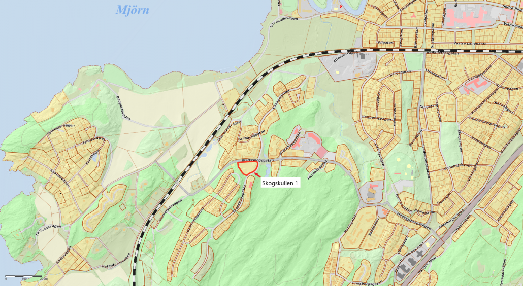 Karta med markering på Skogskullen 1.