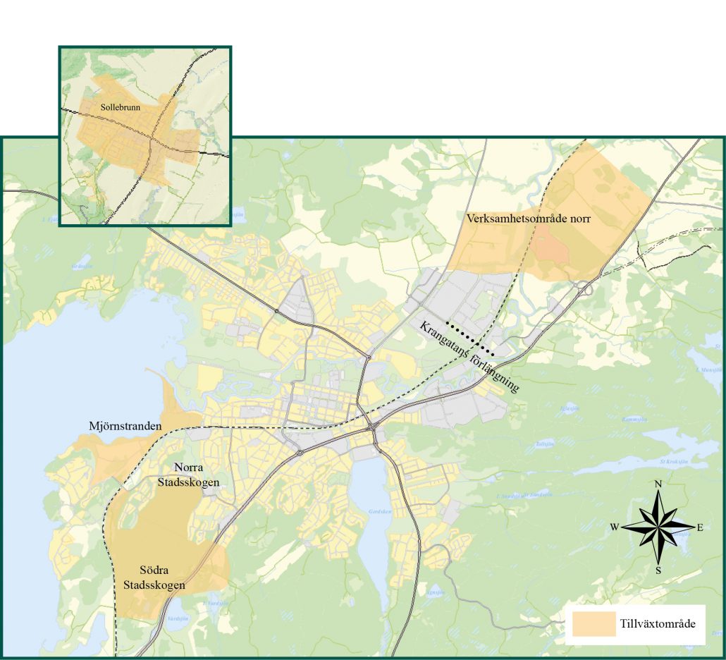 Karta med utmärkta tillväxtområden.